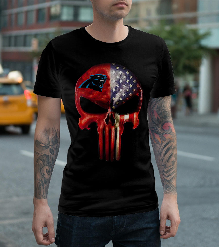 '05 CarolinaPanthers Skull American Flag T-Shirt