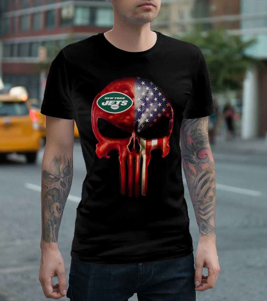 New York Jets American Flag Skull For True New York Fan Only T-Shirt