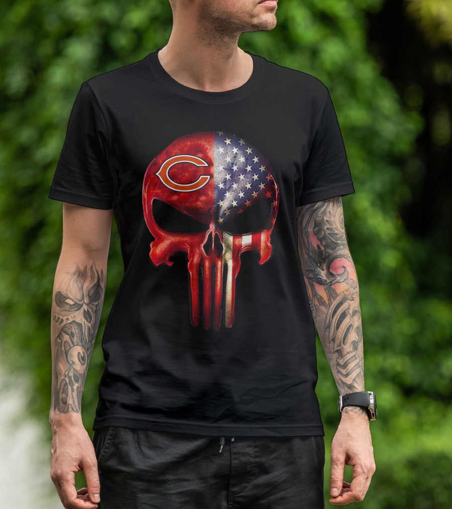 Chicago Bears American Flag Skull Fan T-Shirt