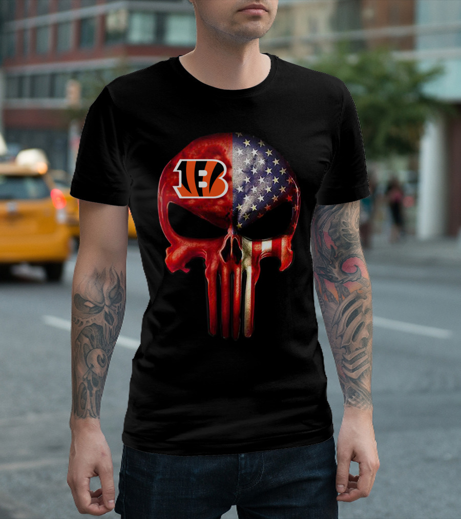 Cincinnati Bengals American Flag Skull For True Fans Only T-Shirt