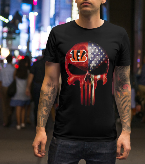 Cincinnati Bengals American Flag Skull For True Fans Only T-Shirt