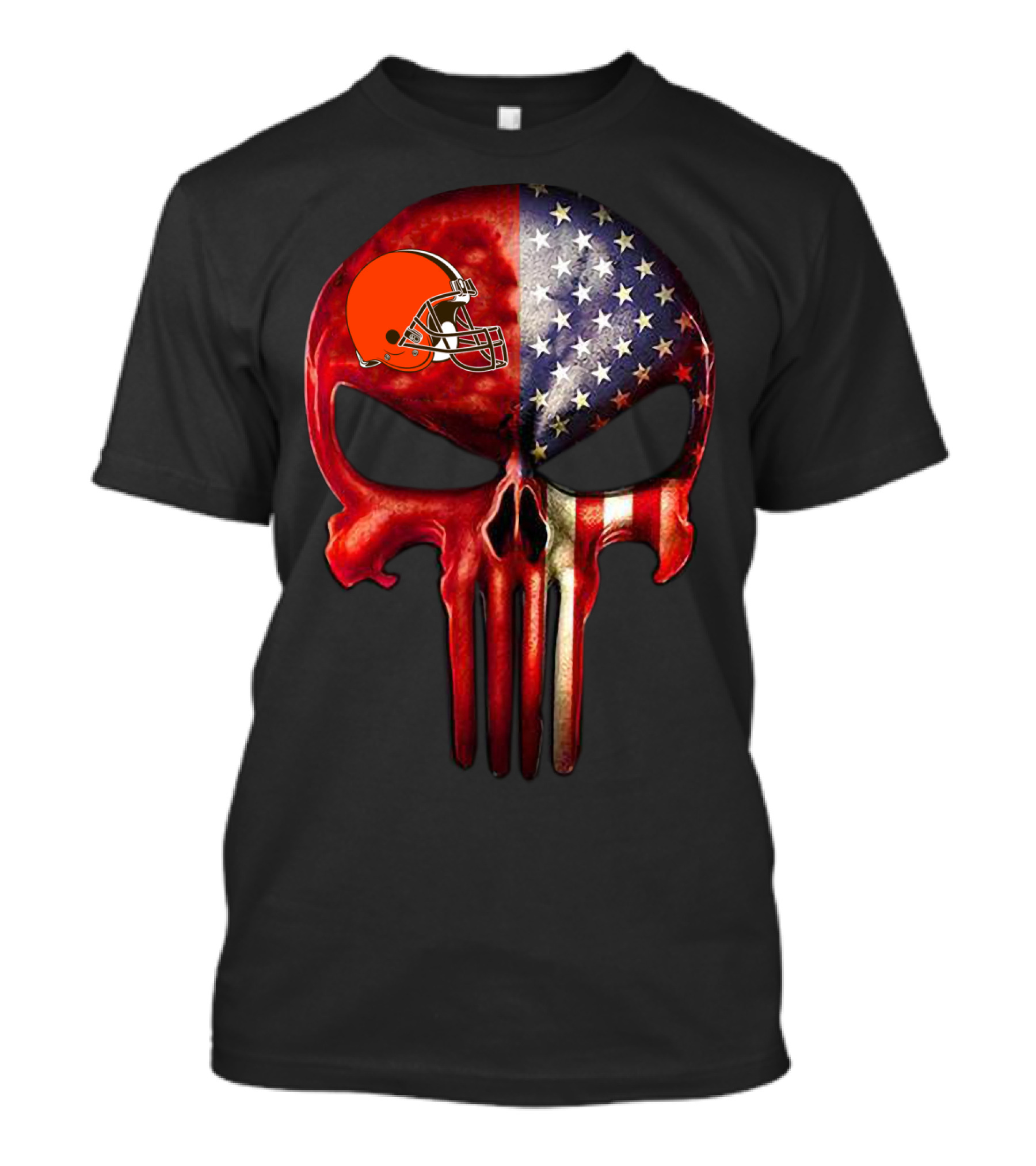 Cleveland Browns American Flag Skull For True Cleveland Fan Only T-Shirt