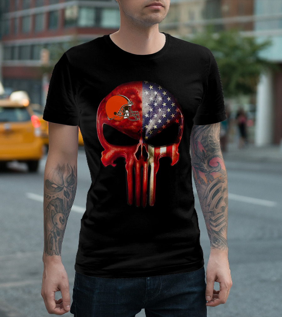 Cleveland Browns American Flag Skull For True Cleveland Fan Only T-Shirt