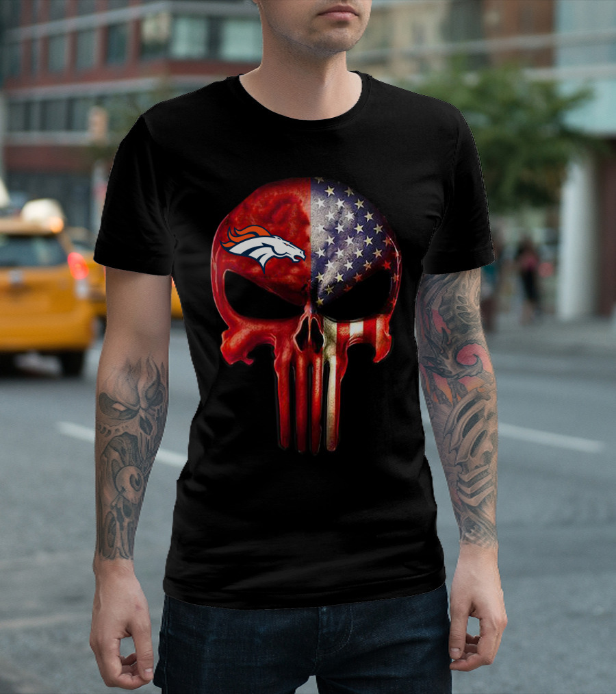 Denver Broncos USA Punisher Skull T-Shirt