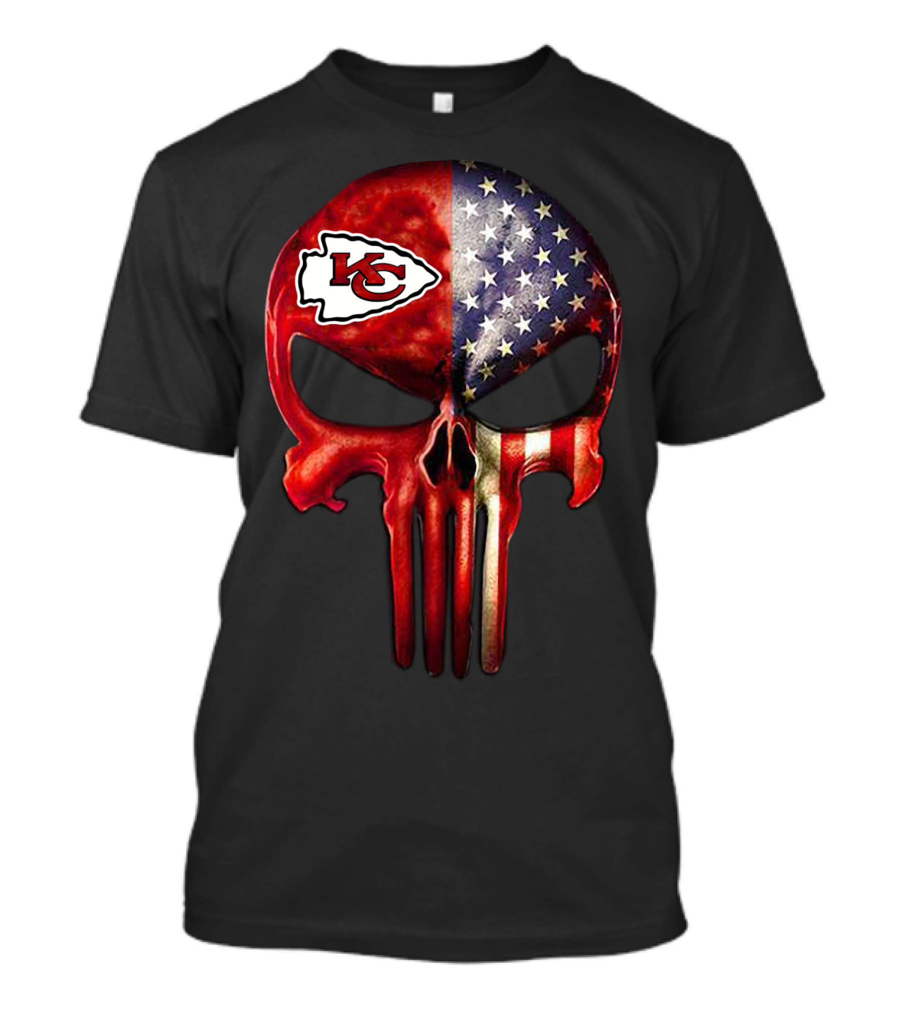 For True Kansas City Chiefs Fan Only American Flag Skull T-Shirt