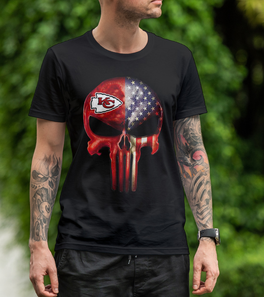 For True Kansas City Chiefs Fan Only American Flag Skull T-Shirt