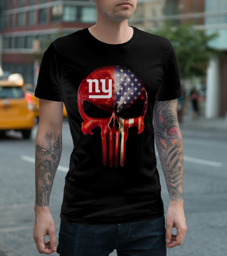 For True New York Fans Only American Flag Skull NY T-Shirt