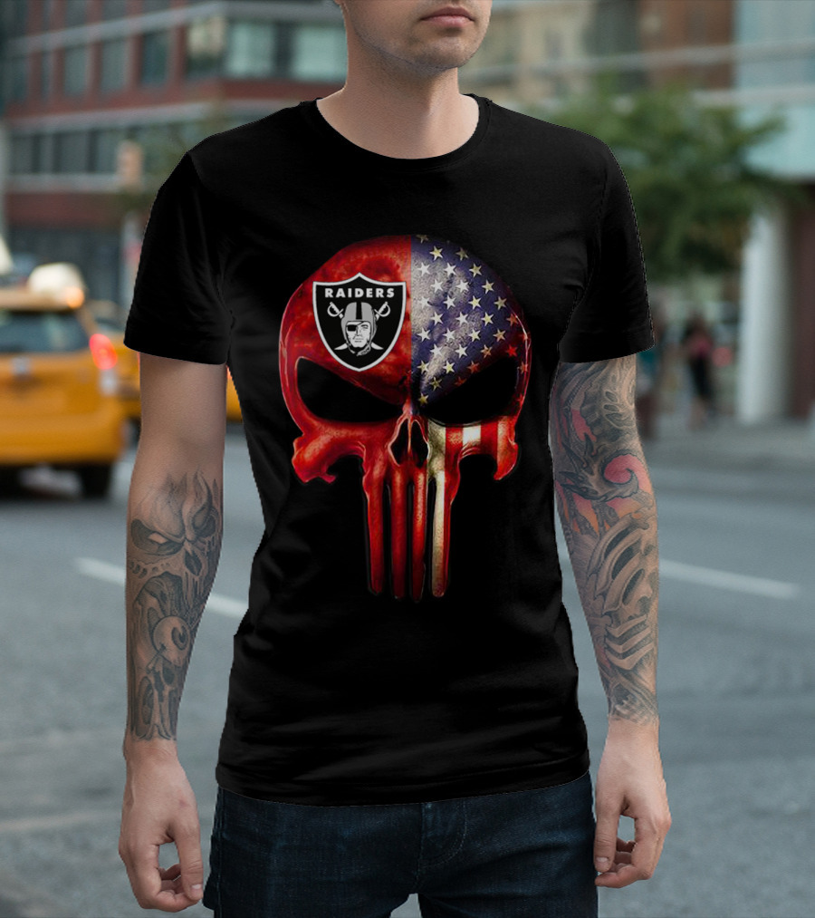 RAIDERS American Flag Skull For True OAKLAND Fan Only T-Shirt