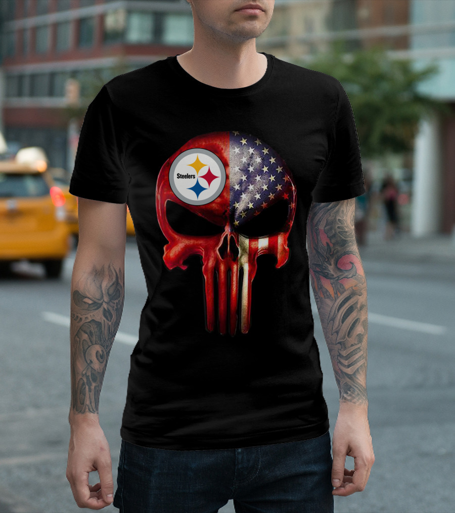Steelers American Flag Skull For True Pittsburgh Fan Only T-Shirt