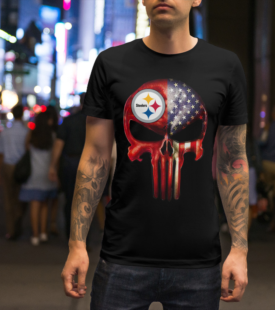 Steelers American Flag Skull For True Pittsburgh Fan Only T-Shirt