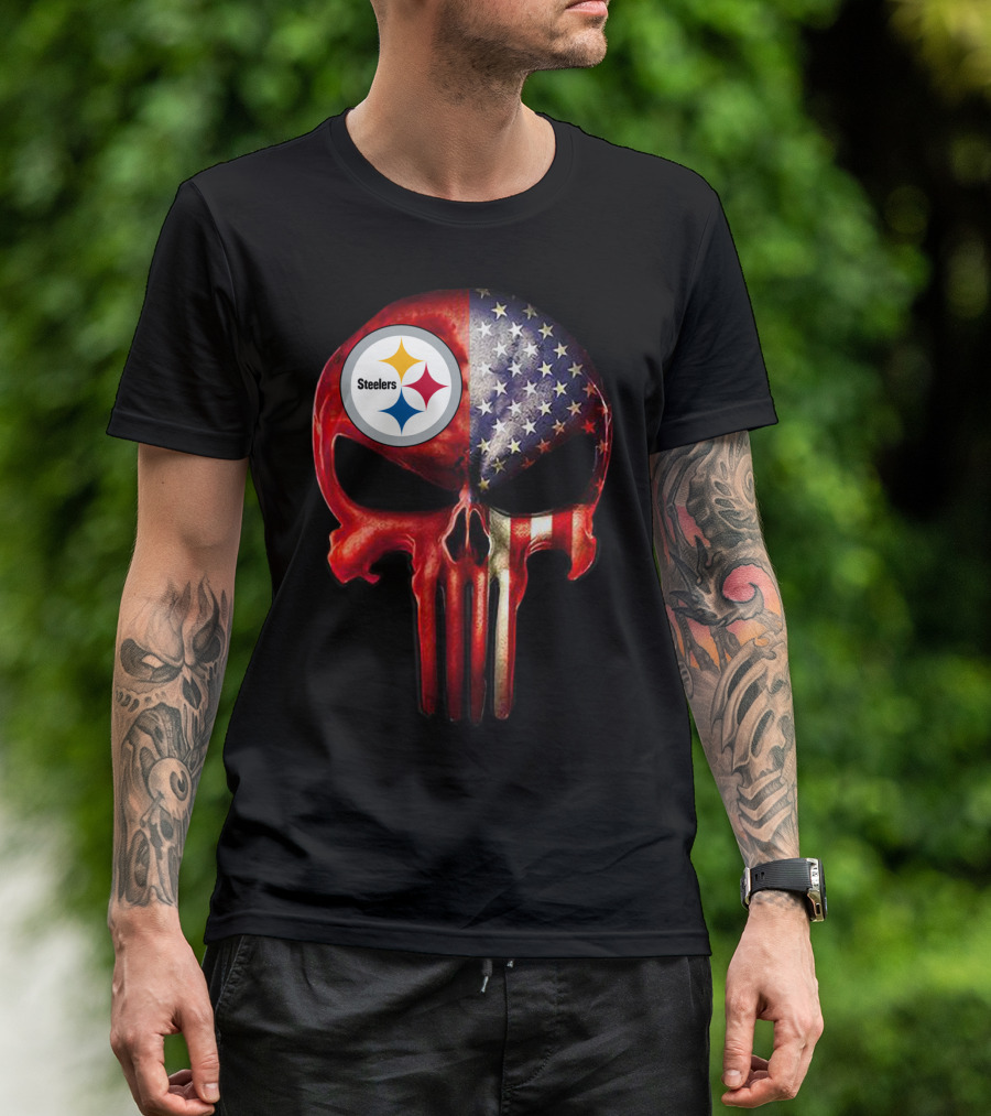 Steelers American Flag Skull For True Pittsburgh Fan Only T-Shirt