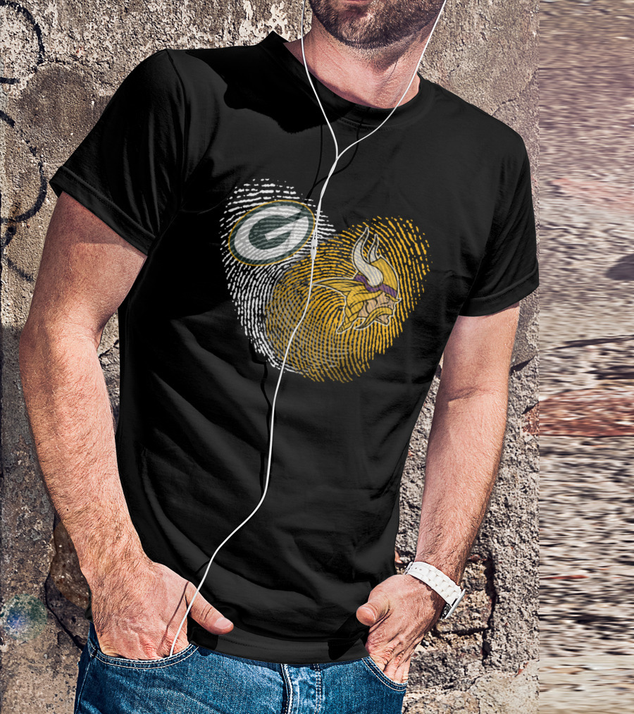 Packers Vikings Fingerprint Heart T-Shirt