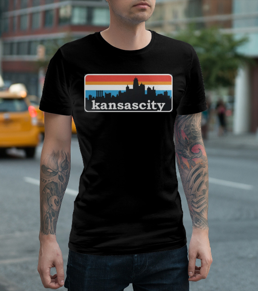 Jason Sudeikis Wearing Kansas City Skyline Retro Stripes T-Shirt