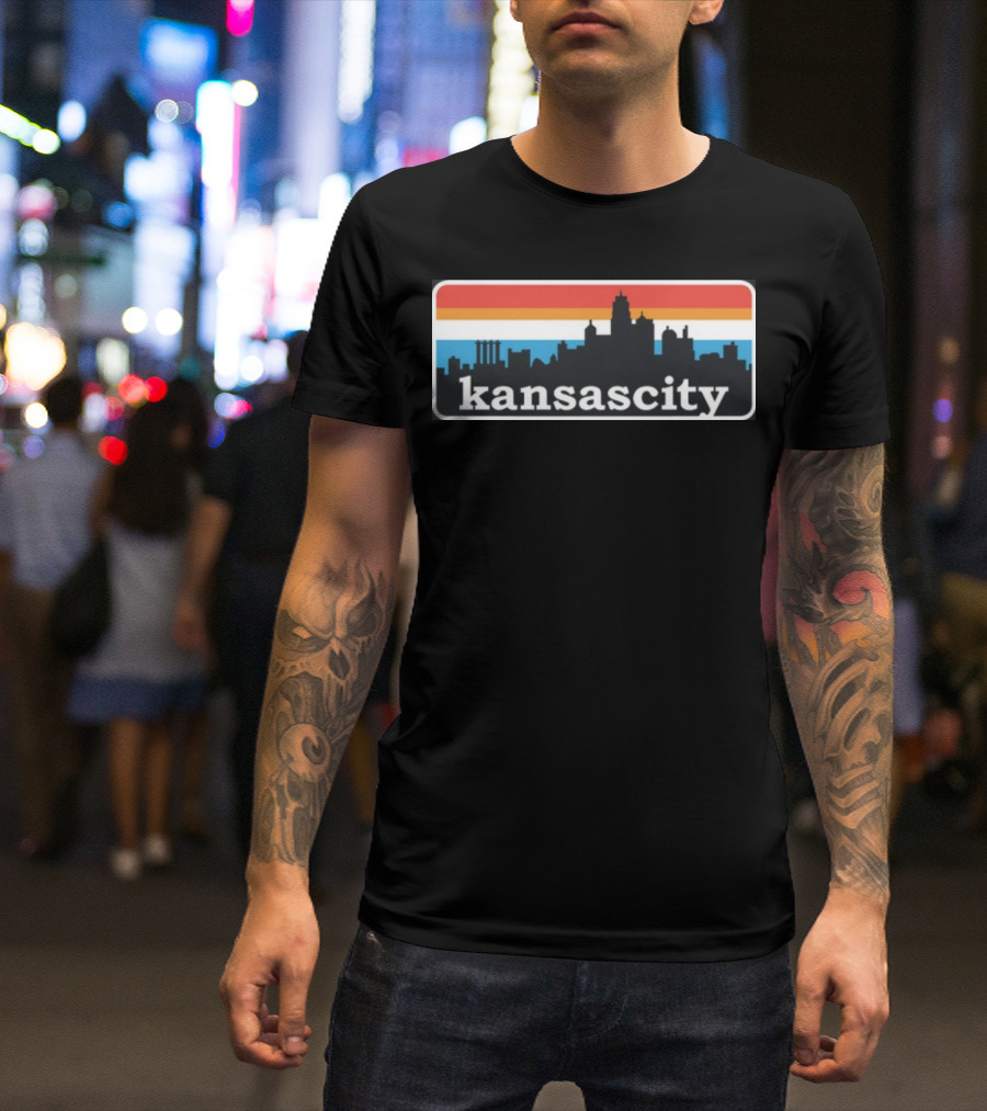Jason Sudeikis Wearing Kansas City Skyline Retro Stripes T-Shirt