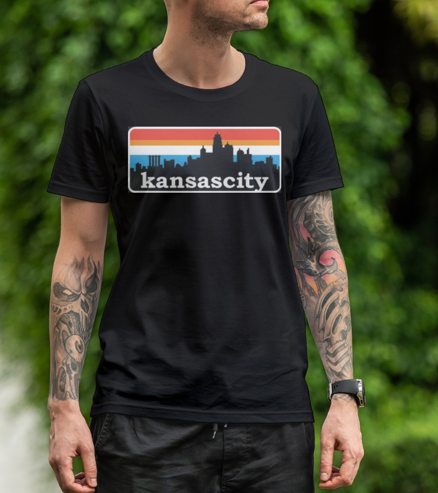 Jason Sudeikis Wearing Kansas City Skyline Retro Stripes T-Shirt