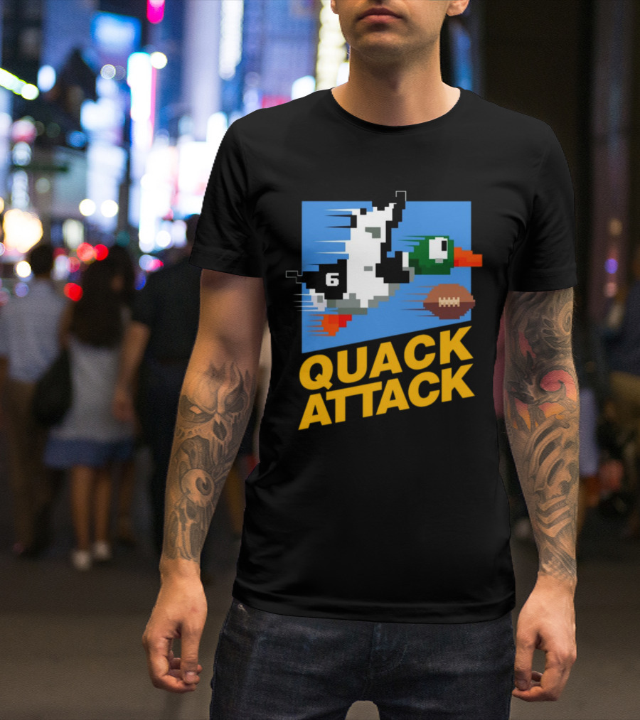 Quack Attack Pixel Duck Football Retro Gaming T-Shirt