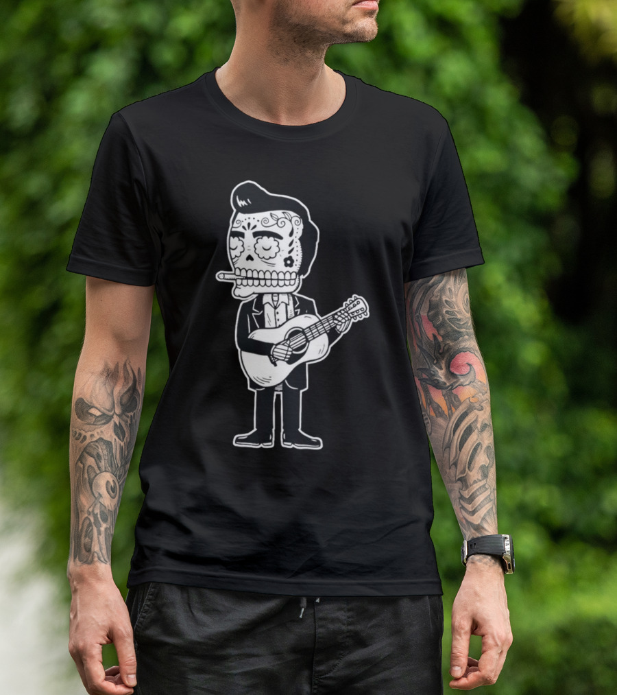 Johnny Cash Calavera Skull Playing Guitar T-Shirt