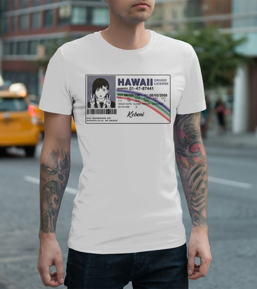 Hawaii Driver License Kobeni Illustrated Rainbow T-Shirt