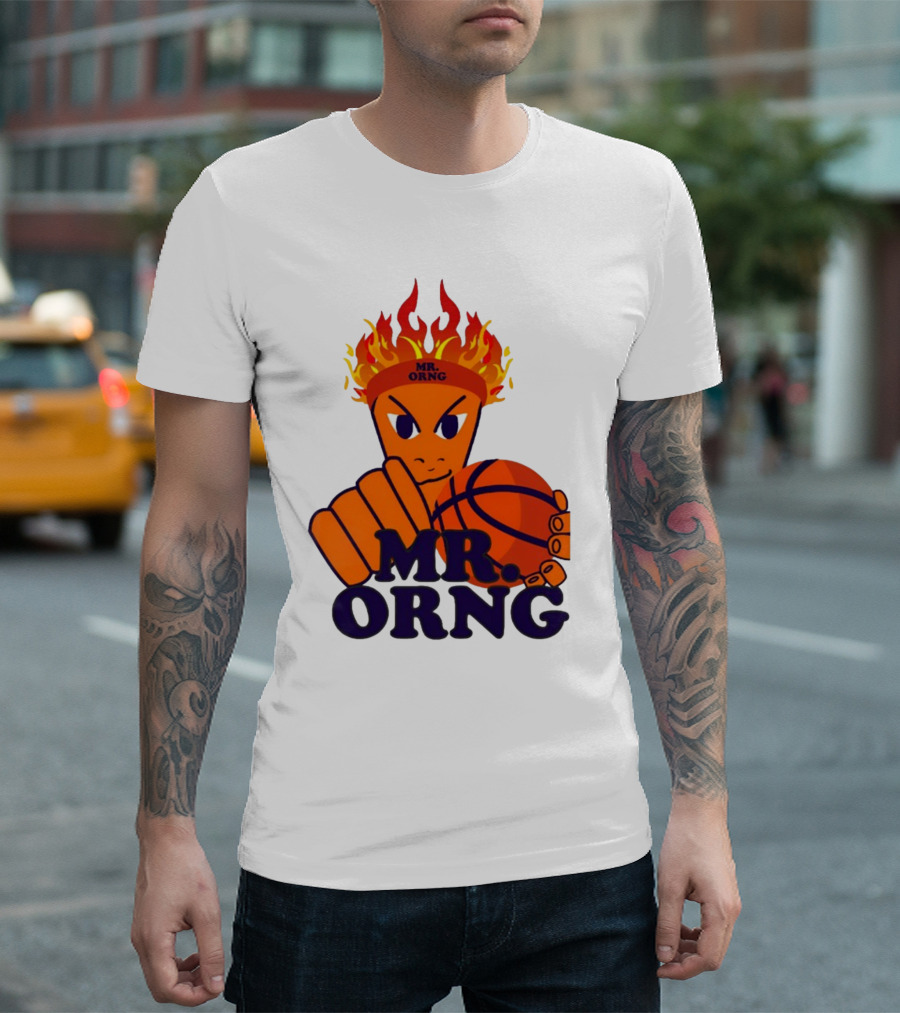 MR ORNG Basketball Flame Fist Character T-Shirt