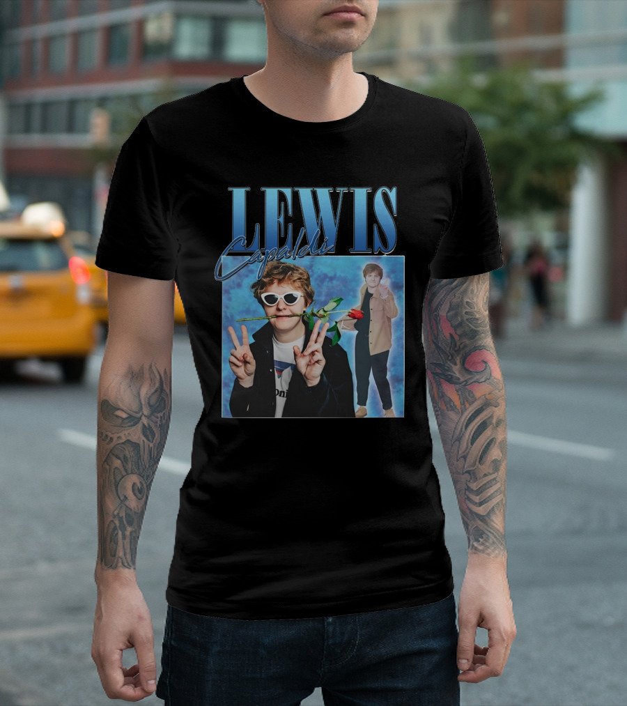LEWIS Capaldi Peace Gesture Rose Blue Background T-Shirt