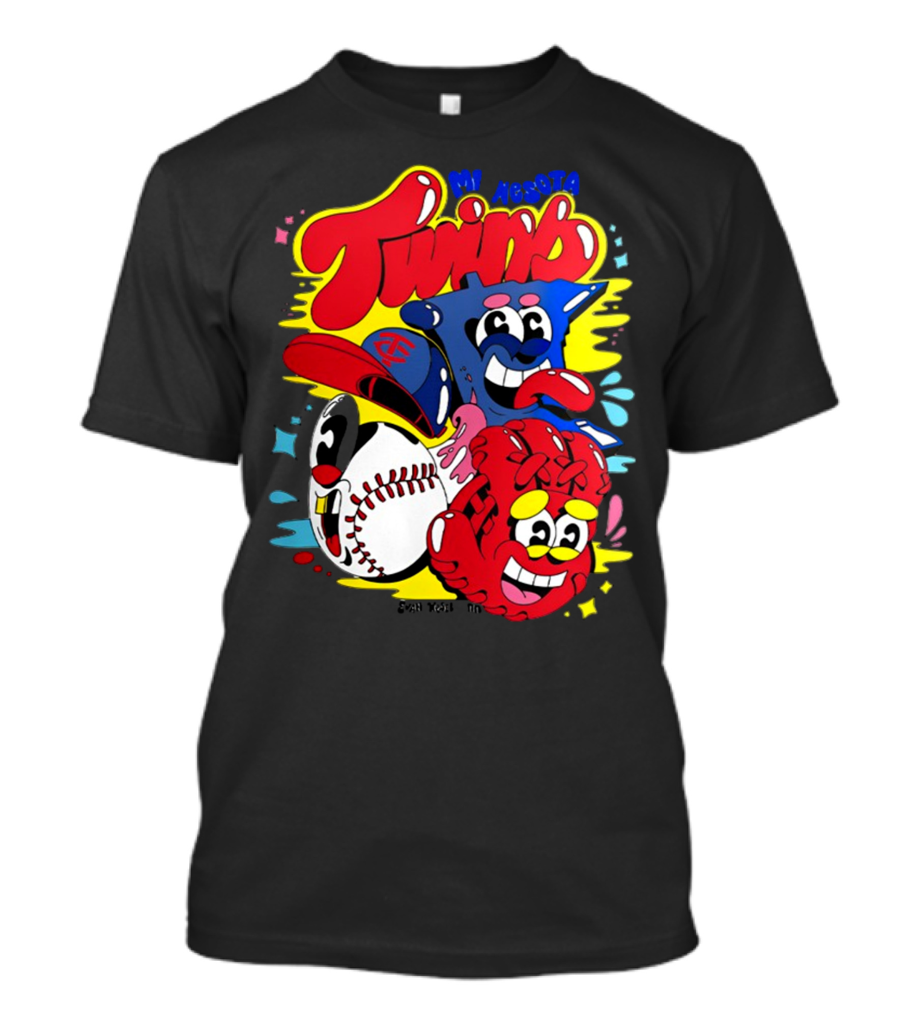 Minnesota Twins Cartoon Characters Baseball Art Evan Weselmann T-Shirt