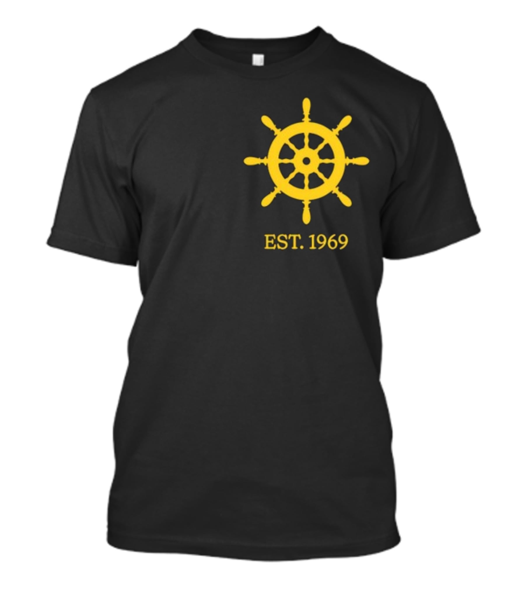 Benitez Sailing Est. 1969 Yellow Ship Wheel Emblem T-Shirt