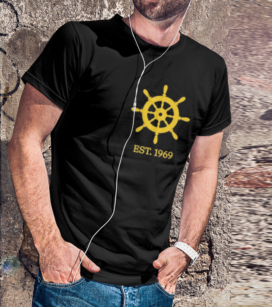 Benitez Sailing Est. 1969 Yellow Ship Wheel Emblem T-Shirt