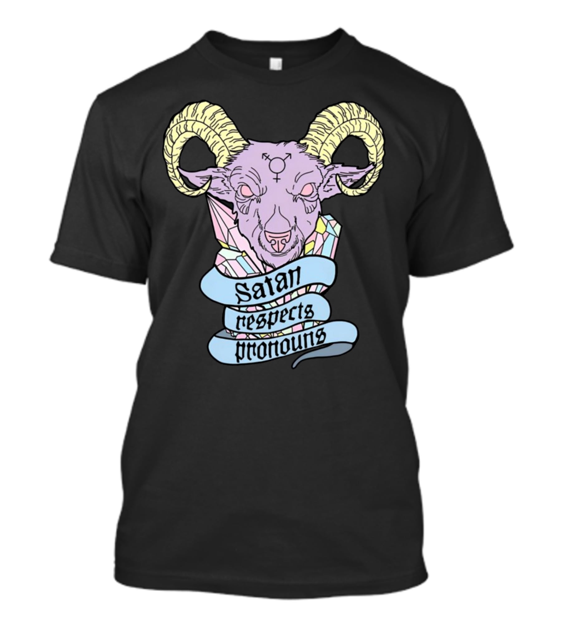Satan Respects Pronouns Pastel Goat Head With Horns And Gender Symbols T-Shirt