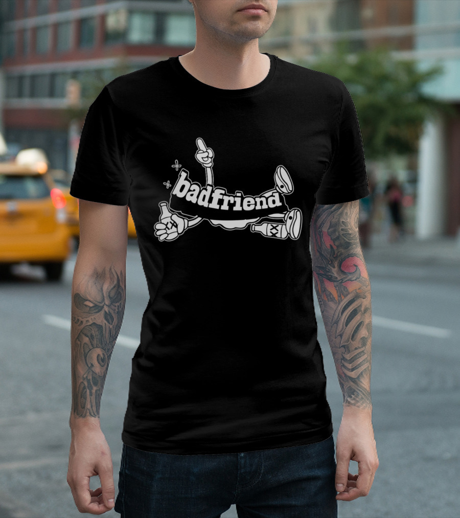 Badfriend Cartoon Bottle Character with Hand Gestures T-Shirt