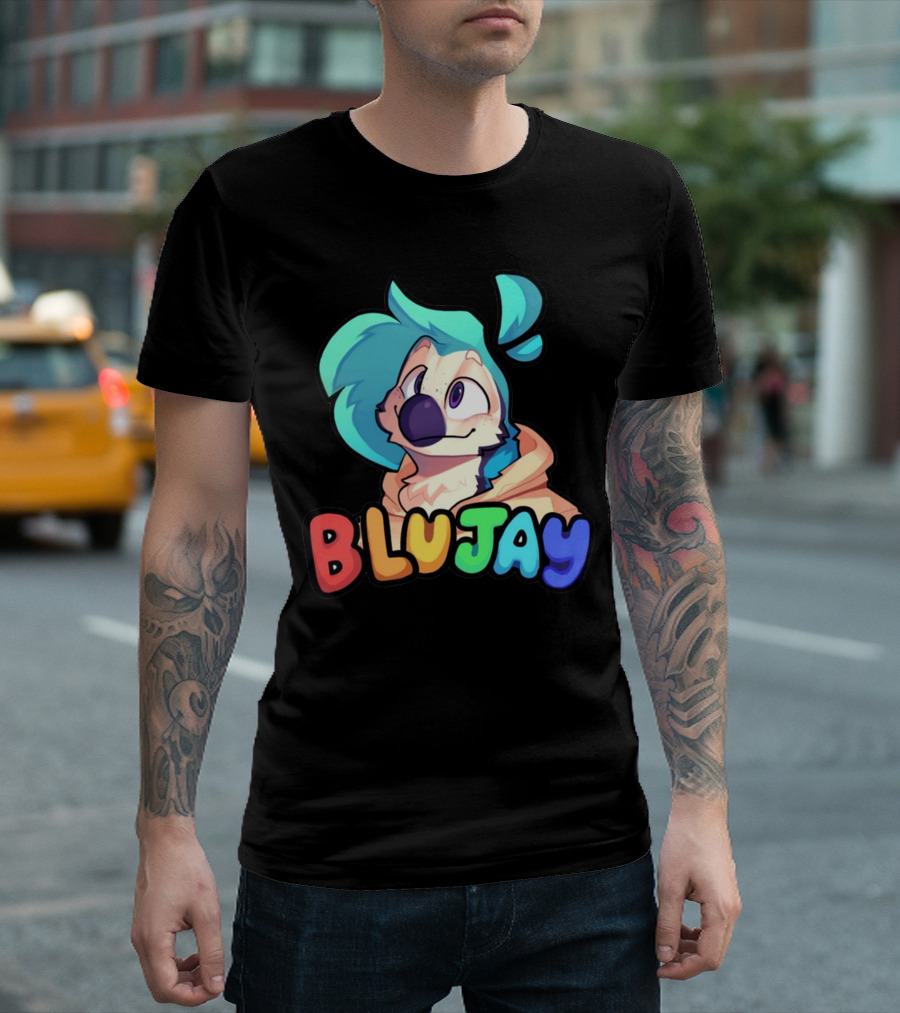 BLUJAY Blue-Haired Cartoon Character T-Shirt