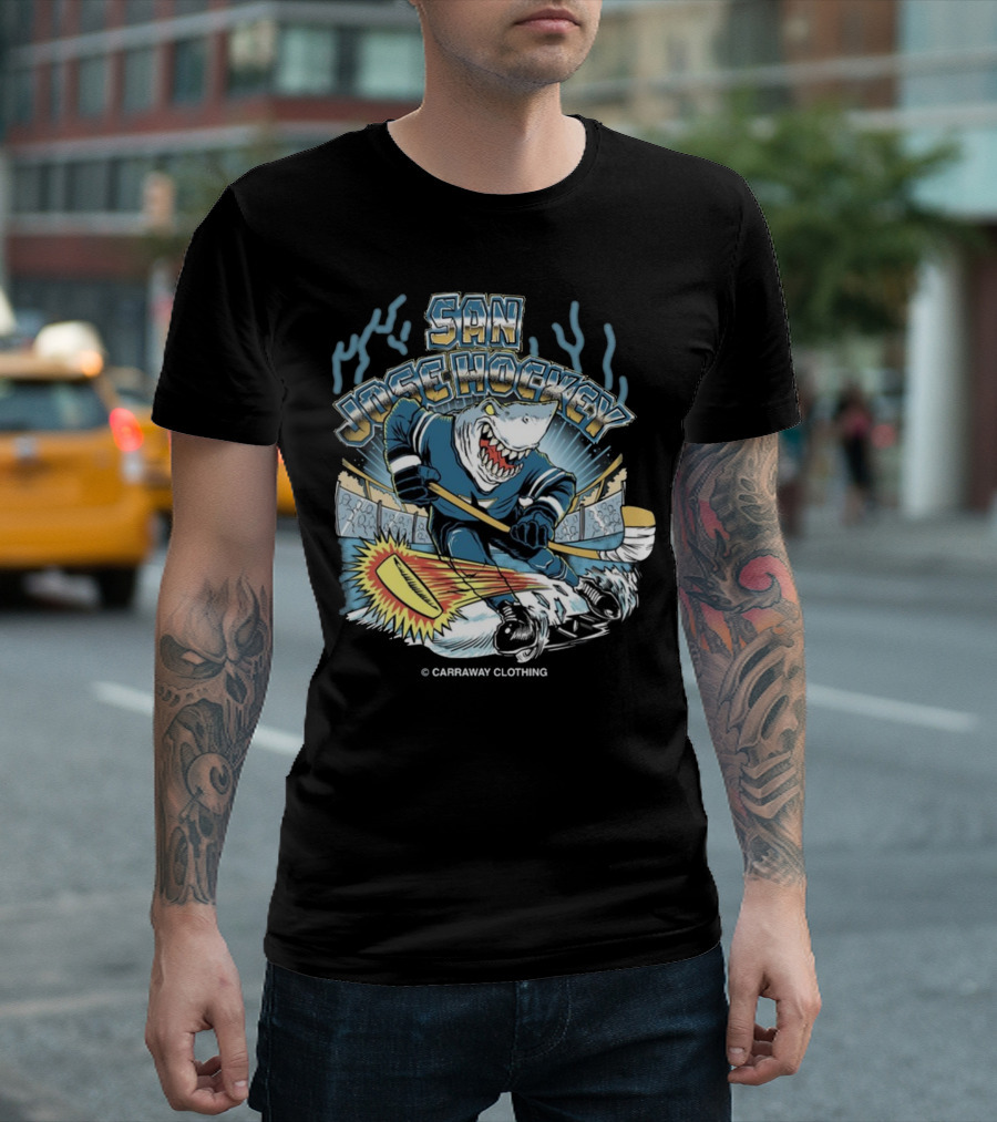 SAN JOSE HOCKEY SHARK ICE ACTION CARAWAY CLOTHING T-Shirt