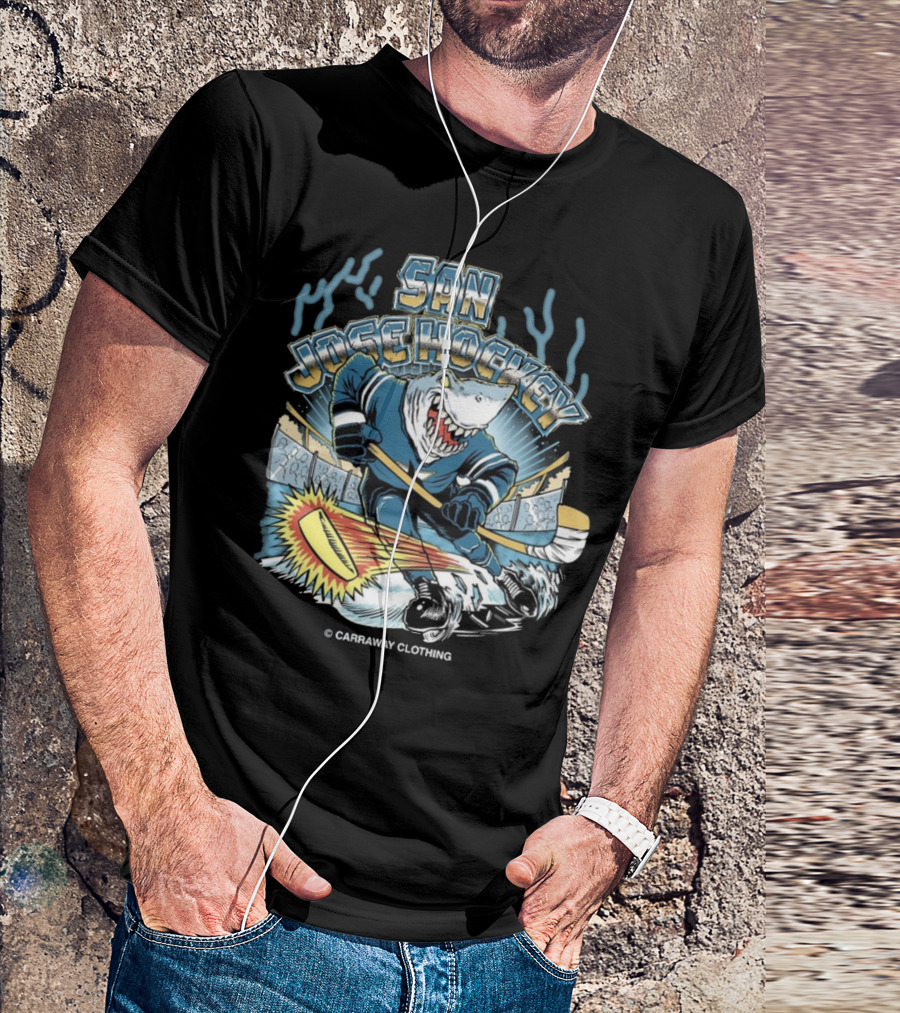 SAN JOSE HOCKEY SHARK ICE ACTION CARAWAY CLOTHING T-Shirt