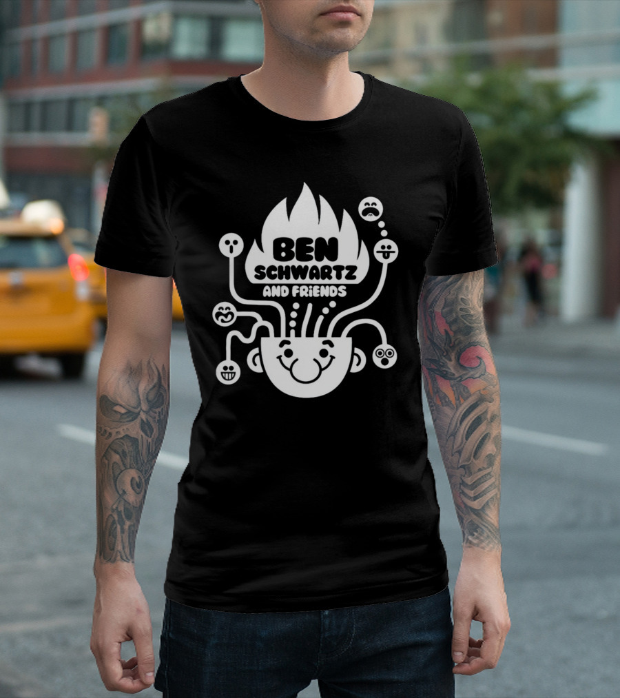 Ben Schwartz And Friends Smiling Faces Fire Head With Graphical Emotions T-Shirt