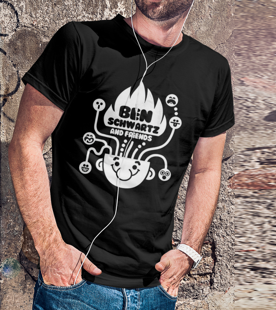 Ben Schwartz And Friends Smiling Faces Fire Head With Graphical Emotions T-Shirt