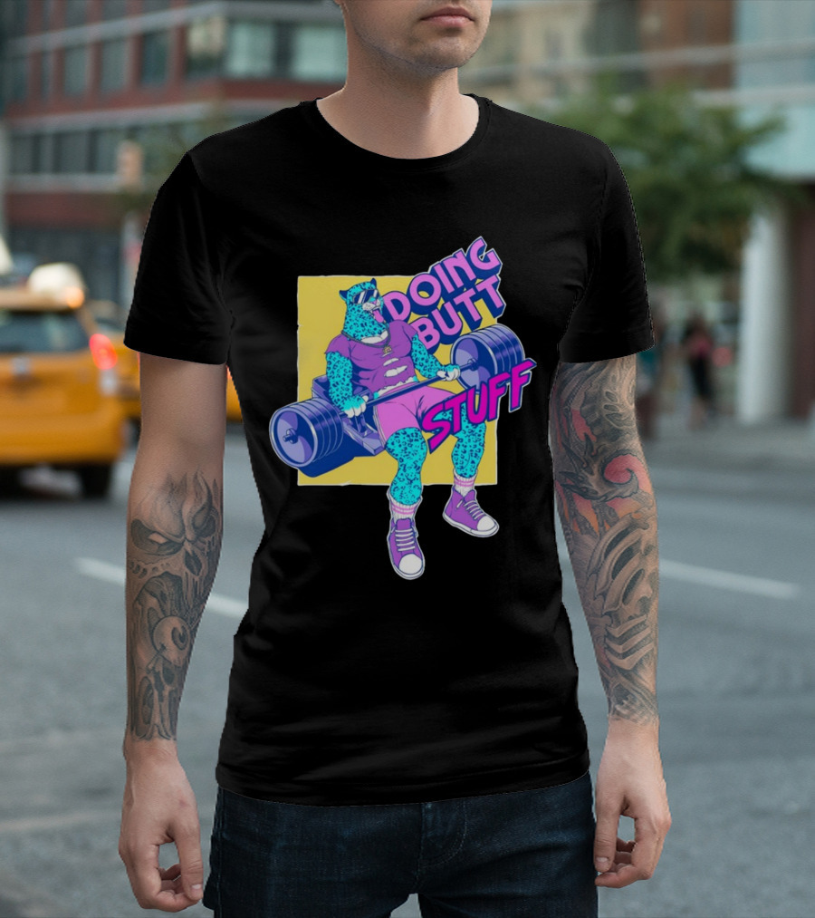 Doing Butt Stuff Leopard Lifting Weights T-Shirt
