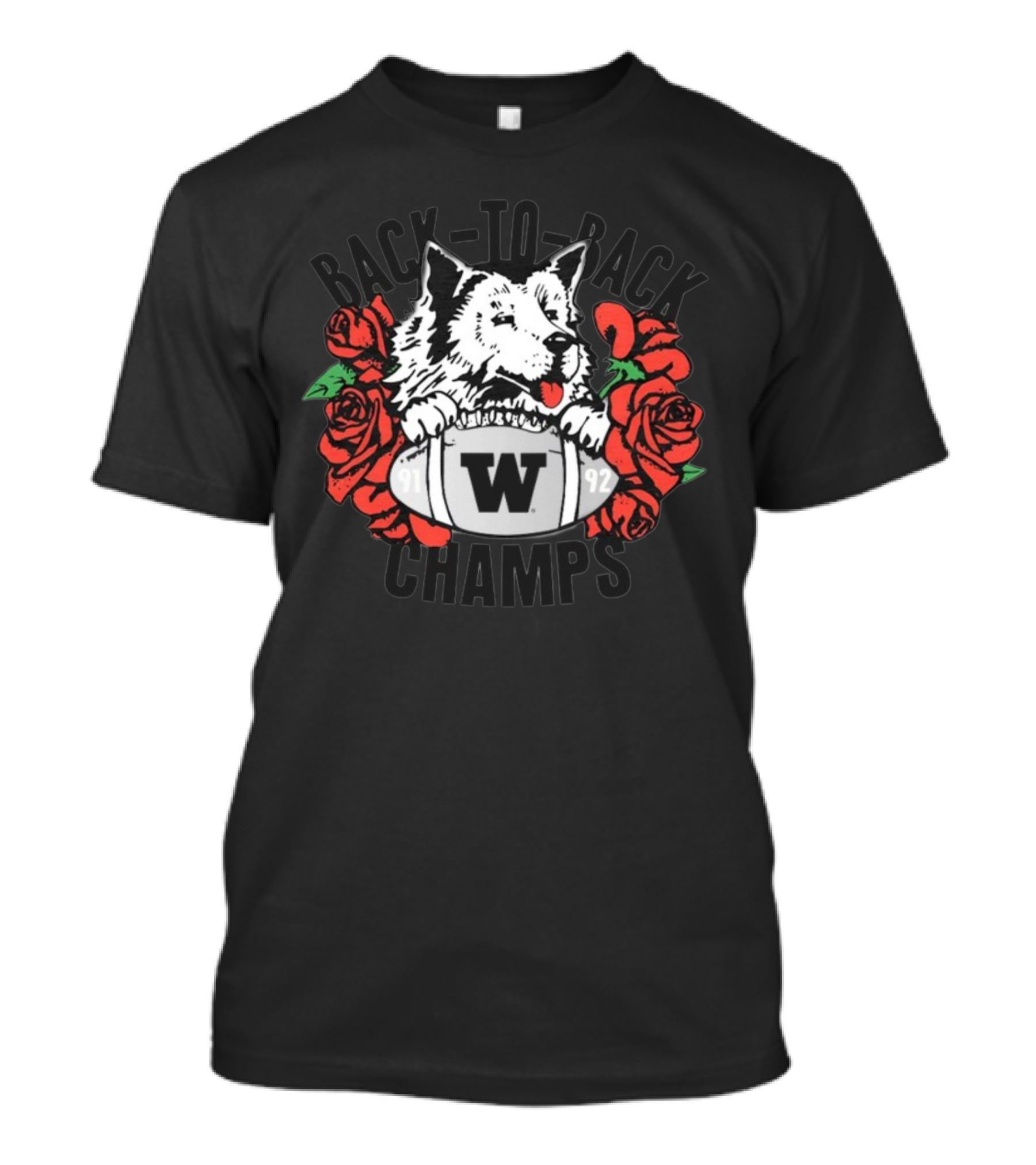 Huskies Back To Back W 91 92 Champs Roses T-Shirt