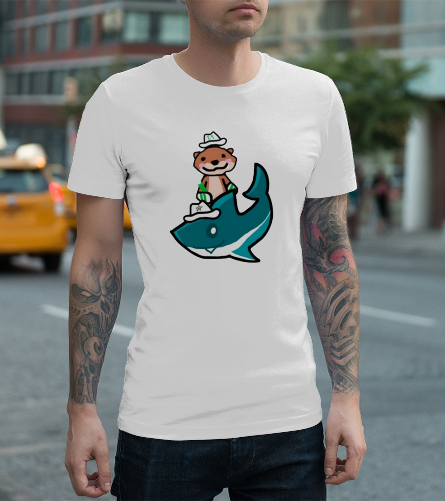 Jake Otter Shark Captain Otter Riding Shark T-Shirt
