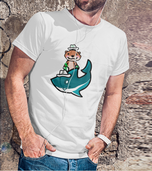 Jake Otter Shark Captain Otter Riding Shark T-Shirt