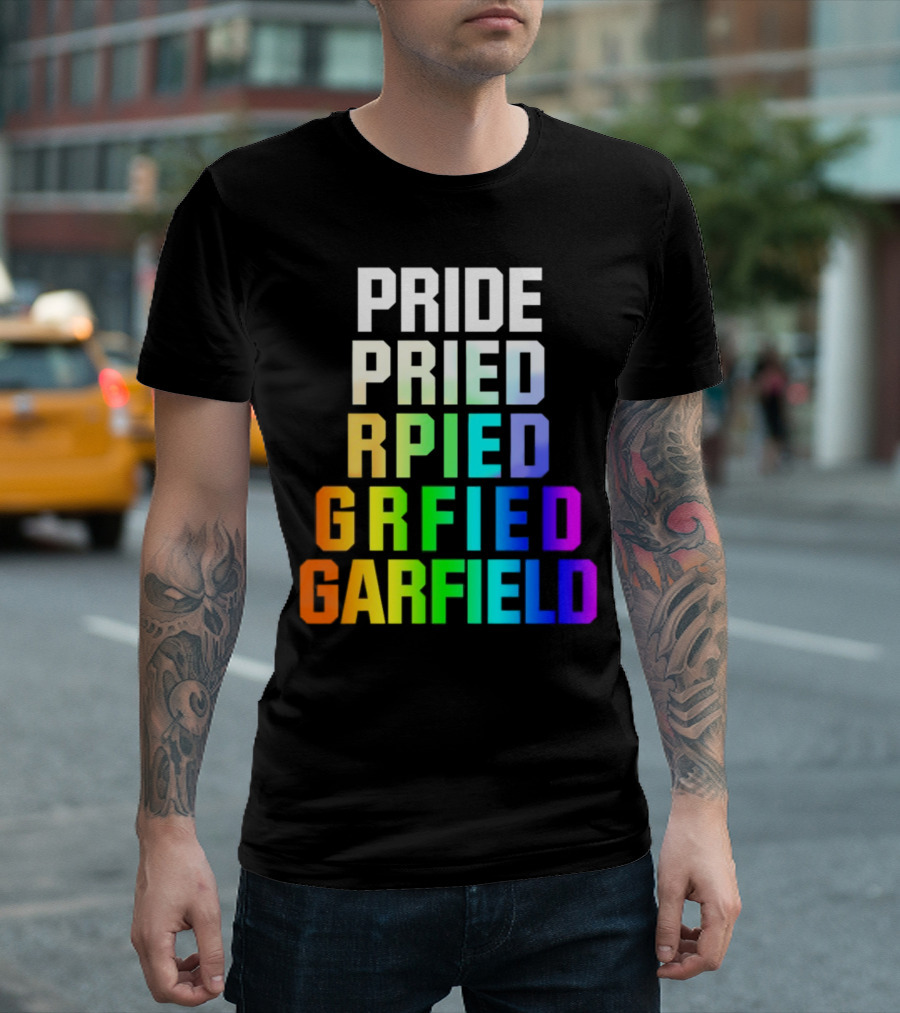Pride Rainbow Garfield Parody Text Evolution T-Shirt