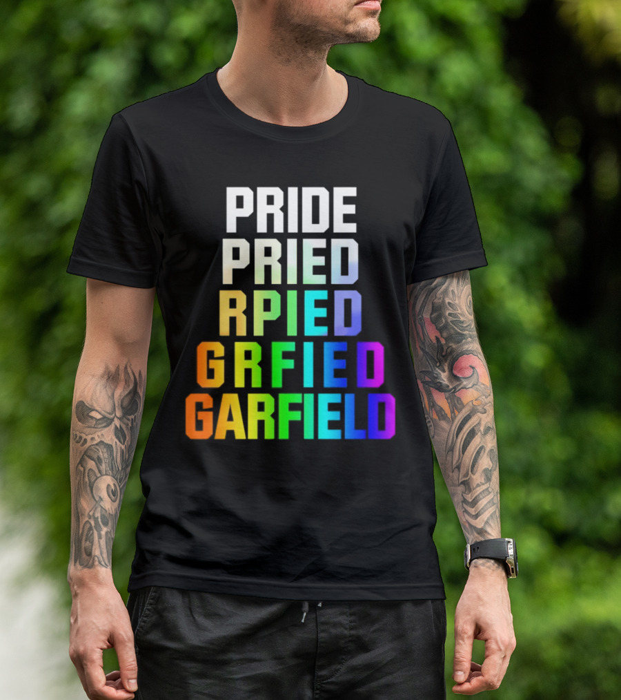 Pride Rainbow Garfield Parody Text Evolution T-Shirt