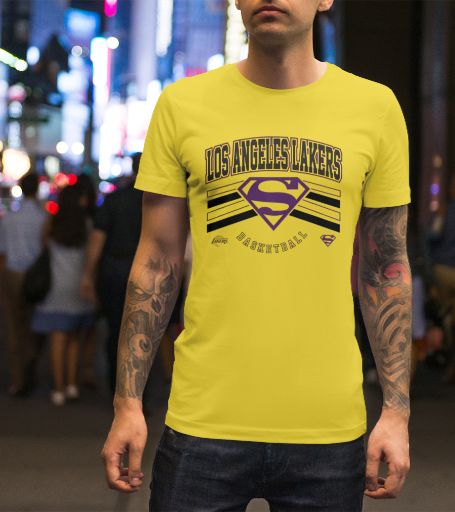 Los Angeles Lakers Superman Logo Purple Basketball T-Shirt