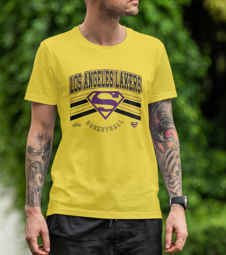Los Angeles Lakers Superman Logo Purple Basketball T-Shirt