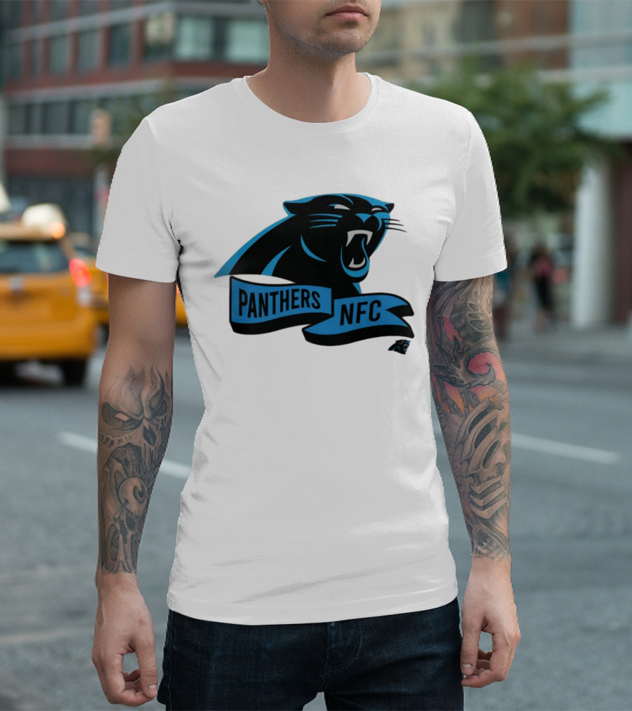 Men's Carolina Panthers New Era Cream Sideline Chrome Logo Panthers NFC T-Shirt