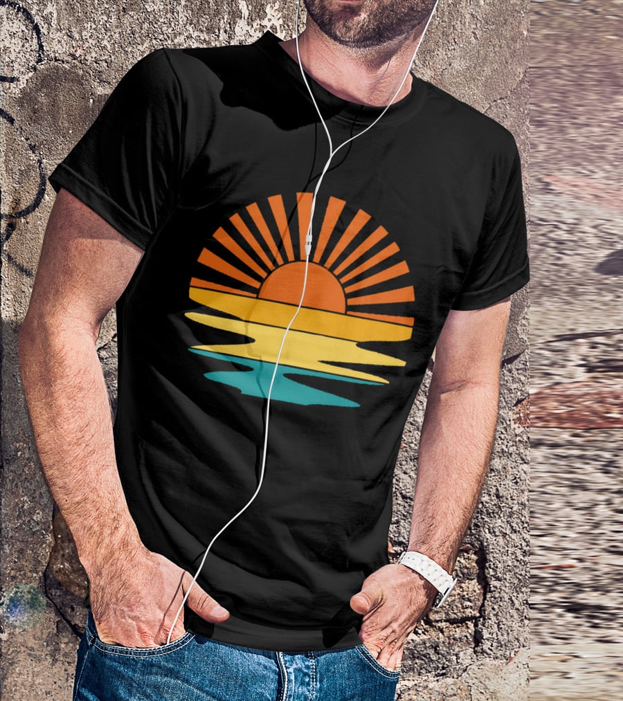 Retro Sunset Rays Wavy Vintage Sunshine Sunburst Ocean Horizon T-Shirt
