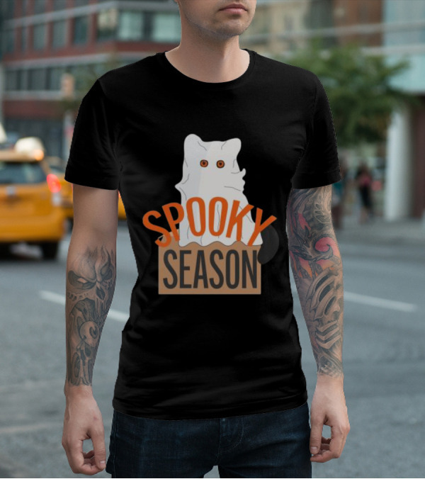 Spooky Season Cute Cat As Ghost Halloween T-Shirt