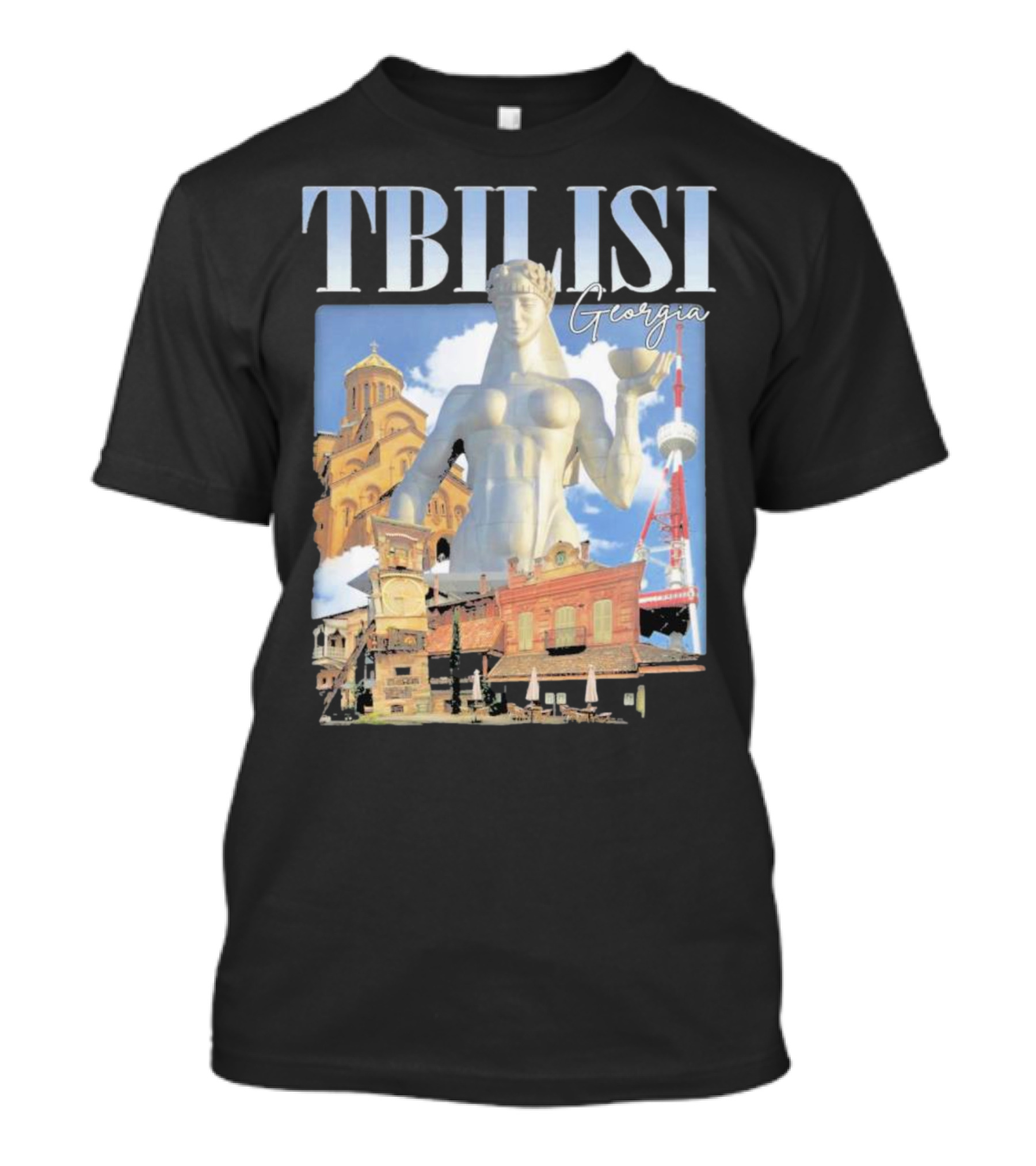 Tbilisi Georgia Vintage Landmarks With Mother Of Georgia Statue And Iconic Architecture T-Shirt