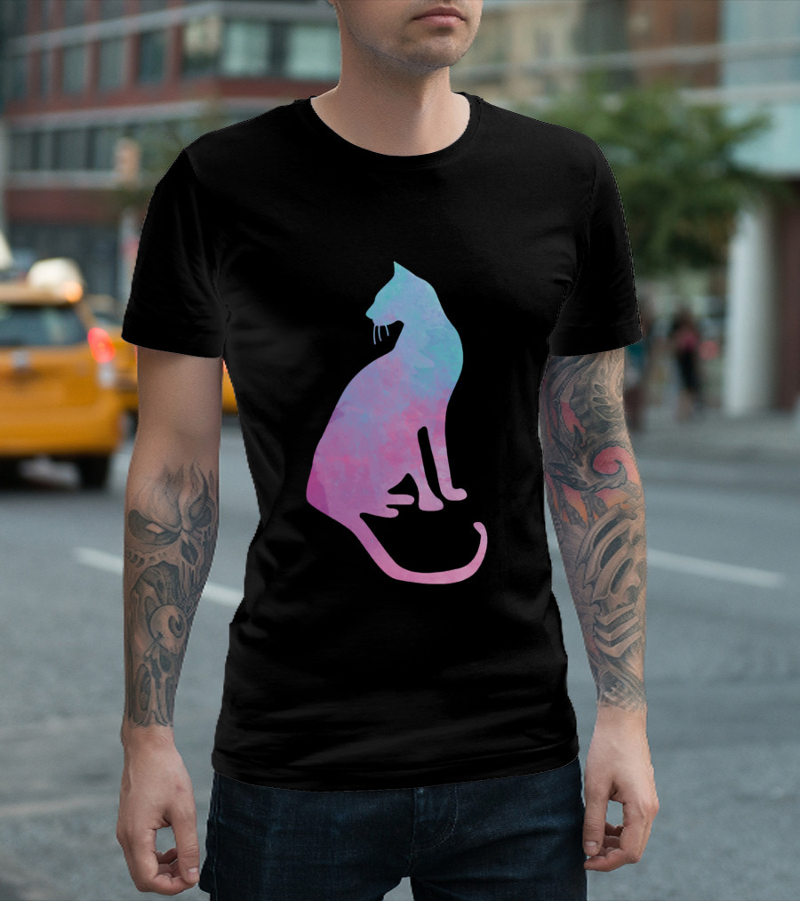 Watercolor Cat Silhouette Pastel Colors T-Shirt