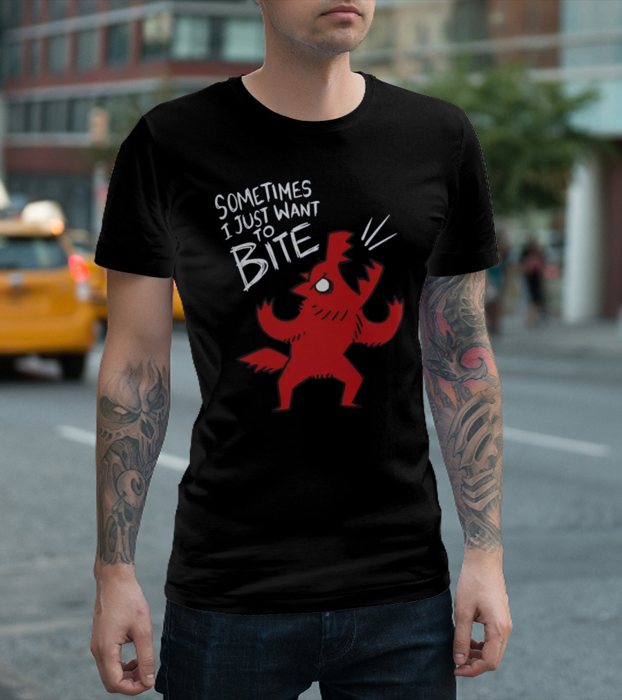 Sometimes I Just Want To Bite Cartoon Red Wolf Character T-Shirt