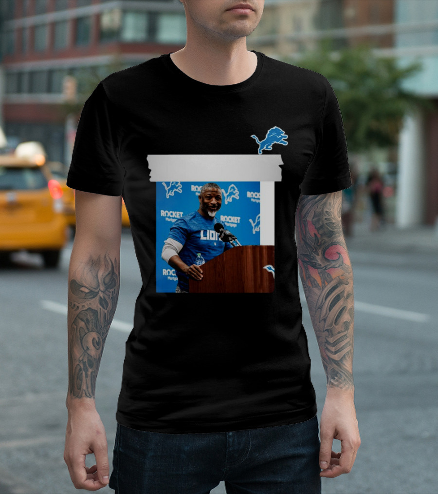 Lions DC Aaron Glenn Rocket Mortgage Press Conference Detroit Football T-Shirt