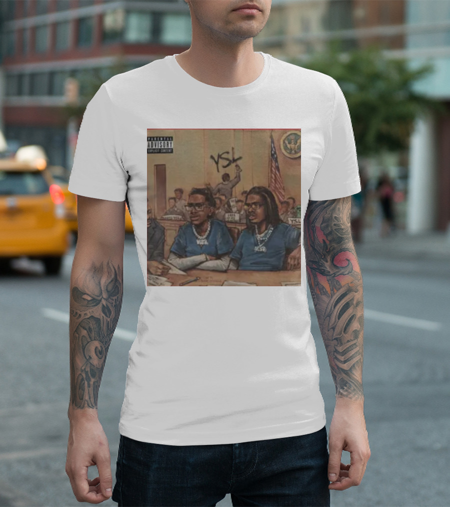 Free Young Thug and Gunna YSL Courtroom Art with American Flag and Graffiti T-Shirt